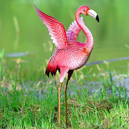 Natelf Garden Flamingo Statue and Sculptures, Outdoor Metal Bird Statues Yard Art, Pink Flamingos Lawn Ornament for Patio Backyard Porch Decorations