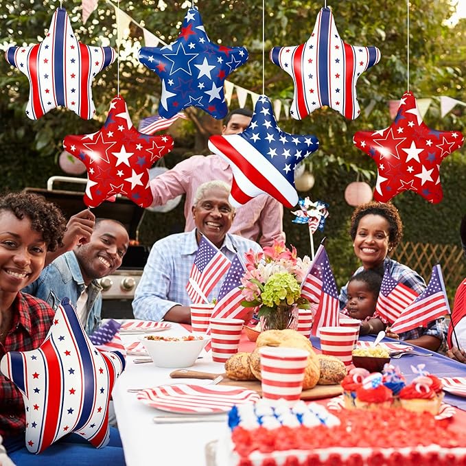 12 Pcs 4th of July Inflatable Star Decorations 11.8 Inch Independence Day Red Blue White Patriotic Outdoor Decorations Blow up PVC Stars Ornament Inflatable Ball Decor for Yard Lawn Garden