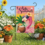 AVOIN colorlife Hello Summer Flamingo Garden Flag 12x18 Inch Double Sided Outside, Coastal Seasonal Yard Outdoor Flag
