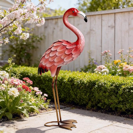 Ratuor Metal Flamingo Yard Decor Garden Statues,Outdoor Pink Flamingo for Backyard Patio Porch Decoration,Valentine's Day,Wedding,Party,Lawn Decorations