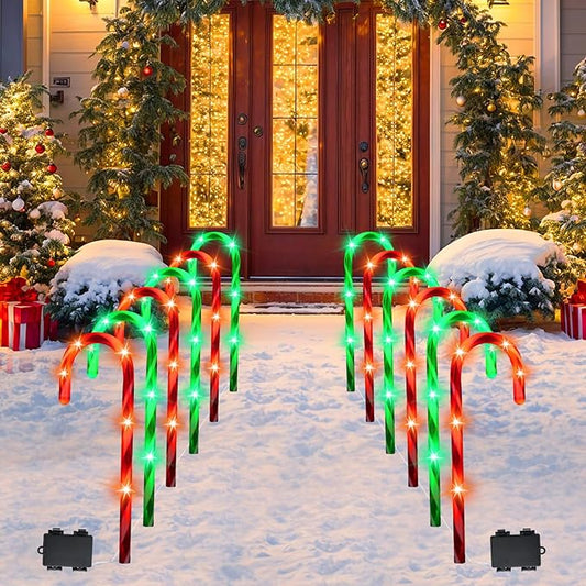 VIHOSE 12 Pcs 17 Inch Christmas Candy Cane Lights with Stakes Waterproof Pathway Markers Candy Cane Christmas Decorations for Xmas Holiday Garden Patio Lawn Yard Landscape Path Outdoor Decor