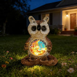 Solar Owl Garden Statues Decor for Outdoor, Brown Yoga Owl Figurine Lights for Lawn Patio Yard Decoration - Unique Christmas Housewarming Gift for Grandma Wowen Mom