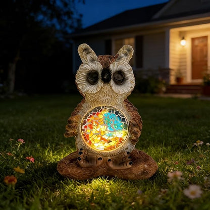 Solar Owl Garden Statues Decor for Outdoor, Brown Yoga Owl Figurine Lights for Lawn Patio Yard Decoration - Unique Christmas Housewarming Gift for Grandma Wowen Mom