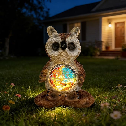 Solar Owl Garden Statues Decor for Outdoor, Brown Yoga Owl Figurine Lights for Lawn Patio Yard Decoration - Unique Christmas Housewarming Gift for Grandma Wowen Mom