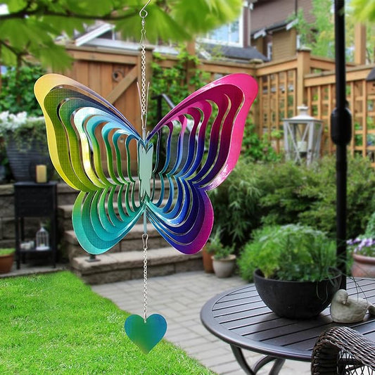 Rainbow Butterfly Bird Deterrents for Outside,Reflective Wind Spinner Gifts for Women Mom,3D Wind Chimes for Outside,Metal Pinwheels Bird Scare Devices for Garden Decor,Patio,Yard Decor,Hanging Decor