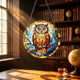 Owl Stained Glass Suncatcher,7.8-in Colorful Bird Window Hanging Ornament for Indoor & Outdoor Decor, Gift for Bird Lovers, Women, Mom, Grandma, Living Room, Garden, Porch, Housewarming