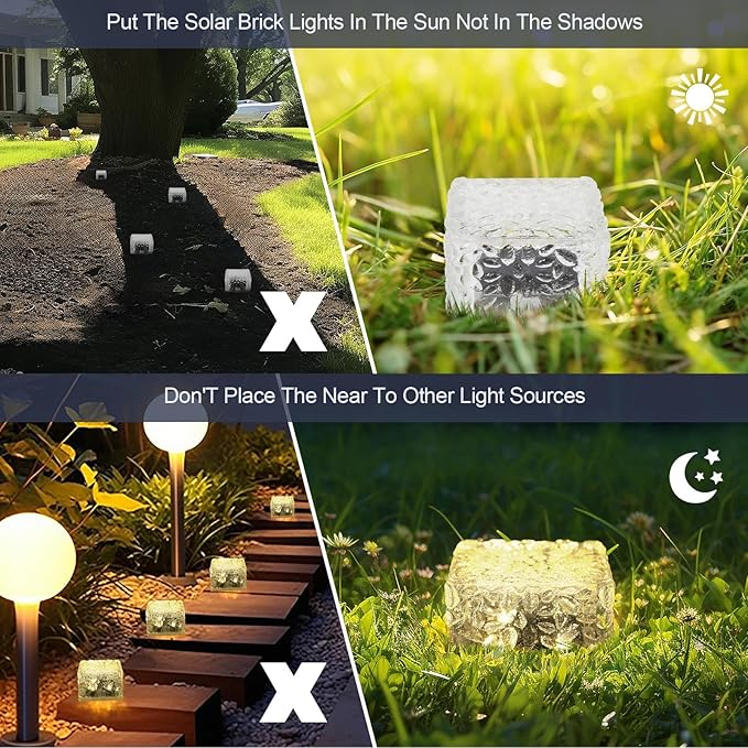 MLKNK Solar Brick Lights-Outdoor Solar Lights for Yard-Solar Brick Landscape Path Light 3 Pack LED Light Brick Garden Decor for Pathway Patio Walkway Backyard Decoration