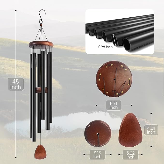 45 Inch Wind Chimes for Outside Deep Tone, Large Wind Chimes with 6 Aluminum Tubes, Courtyard Decoration, Windchimes Outdoor Create an Enjoyable Atmosphere & Give Mom a Gift