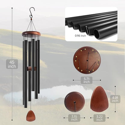 45 Inch Wind Chimes for Outside Deep Tone, Large Wind Chimes with 6 Aluminum Tubes, Courtyard Decoration, Windchimes Outdoor Create an Enjoyable Atmosphere & Give Mom a Gift