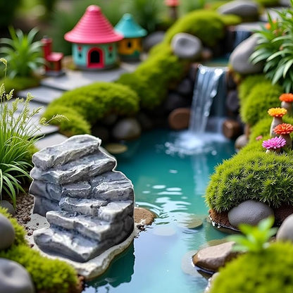 Curved Stone Steps Miniature Fairy Garden Accessories,Miniature Pond Lawn Garden Ornament Figurines, Micro Landscape Ornaments for Gardens DIY Kit Statues