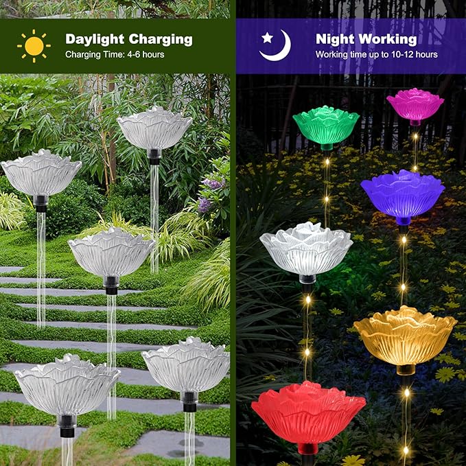 BeHiller Solar Garden Light Outdoor Waterproof,6PACKS Multicolor Bigger Rose Flowers Lights Lawn Decor,Solar Pathway Rose Lights for Garden,Mom Day,Christmas,Housewarming Gifts Decor