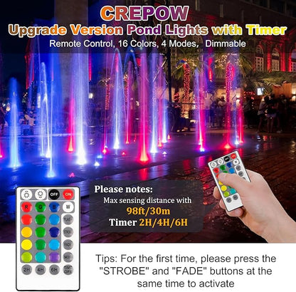 RGB Pond Lights with Timer, Super Bright LED Underwater Submersible Fountain Light,Remote Control IP68 Waterproof Colorful Landscape Spotlights for Fish Aquarium Tank Garden Yard Pool(Set of 5)