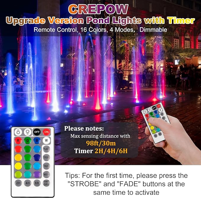 RGB Pond Lights with Timer,18 LED Underwater Submersible Fountain Lights,Remote Control IP68 Waterproof Color Changing Spotlights for Fish Aquarium Tank Yard Garden Pool (Set of 5)