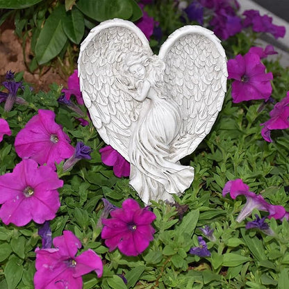 Sleeping Angel Garden Outdoor Statue Memorial Angel Figurine & Sculpture Memory Guardian Angel with Stake - 12 inch