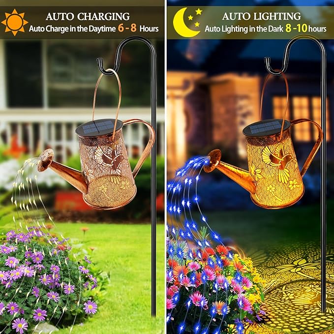 Solar Watering Can Lights, Hummingbird Gifts for Mothers Day Women Mom Grandma Birthday, Waterproof Outdoor Garden Decor Large Hanging Solar Lanterns Garden Lights for Porch Yard Flowerbed Pathway