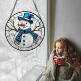 DASTOLL Stained Glass Window Hanging Christmas Snowman Blue White 6.3" - Suncatcher Door Garden Sun Catcher Home Decor Birthday Mother's Day Xmas Gift for Mom Men Woman Her Nana Parents Girl