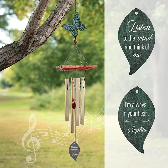 Personalized Sympathy Wind Chimes, Sympathy Gifts for Loss of a Loved One, Wind Chimes Customized Memory Words for Loss of Loved Person, Bereavement/Memorial Gift for Loss
