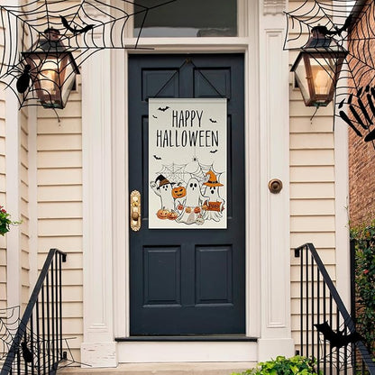 Tegeme 3 Pcs Halloween Door Sign Decoration Happy Halloween Hanging Door Flag Porch Sign Pumpkin Ghost Banner Decor for Home Office Yard Outdoor Indoor Party Supplies