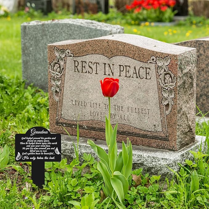Roowest Cemetery Grave Decorations Acrylic Memorial Stakes Grave Stake Markers Sympathy Garden Plaque Waterproof Remembrance Sympathy Gift for Cemetery Graveside Outdoors Yard(Grandmother)