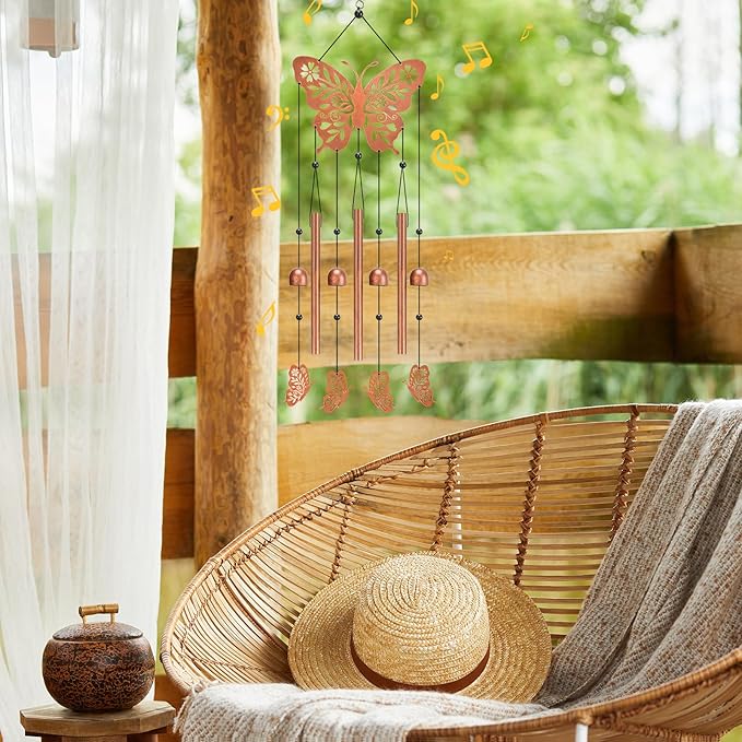 Butterfly Wind Chime for Outside,Butterfly Gifts for Women Men,Horizontal Metal Memorial Butterflies Birthday Gifts for Women Men Garden Decor