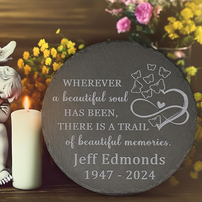 Memorial Garden Stone - Personalized Bereavement Gift for Loss of Loved One - A Beautiful Soul - Round