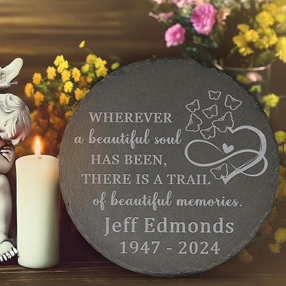 Memorial Garden Stone - Personalized Bereavement Gift for Loss of Loved One - A Beautiful Soul - Round