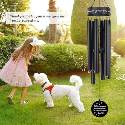 Pet Memorial Wind Chime, 30 Inches Paw Print Pet Remembrance Gift to Honor and Remember a Dog, Cat, or Other Pet, Premium Metal Wind Chime, Black