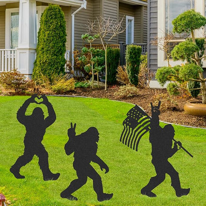 Bigfoot Decor Garden Stakes - 3 Pcs Metal Big Foot Statues Yard Art Ornaments Sasquatch Gifts Patio Lawn Pathway Decorations Black Figurine Silhouette Decorative Christmas Birthday Gift