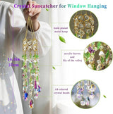 HDCRYSTALGIFTS 15.5 Inch Crystal Suncatcher for Window Hanging Gold-Plated Glass Wind Chimes Sun Catcher with Leaf Flower Beads Chain Rainbow Maker Spring Ornaments for Indoor Outdoor Garden