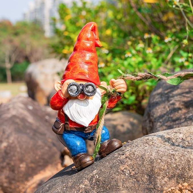 Hanging Gnome Garden Statue Funny Climbing Gnomes with Telescope Tree Hugger for Outdoor Lawn Home Patio Yard Art Decoration Christmas Birthday Gifts for Mom Women