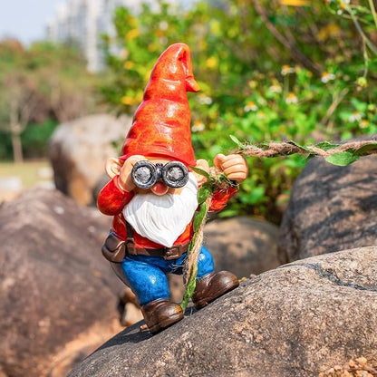 Hanging Gnome Garden Statue Funny Climbing Gnomes with Telescope Tree Hugger for Outdoor Lawn Home Patio Yard Art Decoration Christmas Birthday Gifts for Mom Women