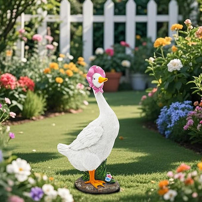 Goose Garden Statue: 12'' Funny Goose Yard Decor, Outdoor Lawn Patio Porch Housewarming Birthday Gifts for Women (White)