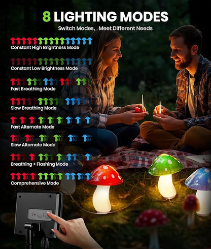 BITPOTT 18 Pack 60FT Solar Mushroom Lights, Multicolor 8 Modes Solar Lights Outdoor, IP65 Waterproof Garden Light Outdoor Decoration for Path, Yard, Patio, Lawn, Party, Christmas Decor (Multicolor)