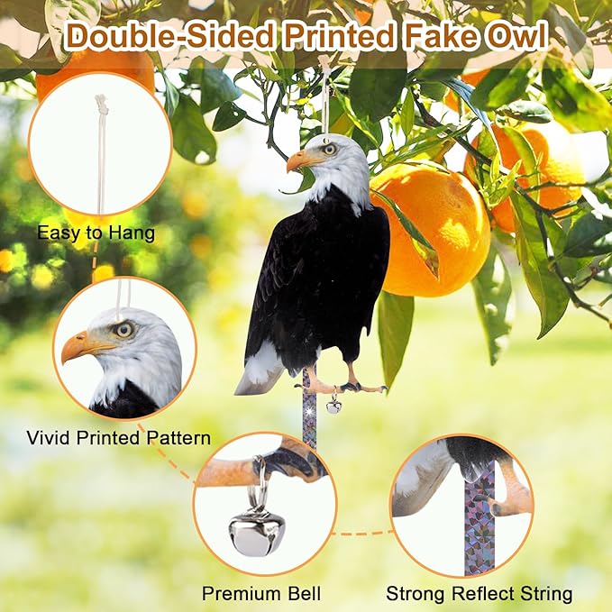 Owl to Keep Birds Away, 5 Pack Bird Scare Hawk Fake Owl, Reflective Hanging Bird Decoration, Bird Control Device to Keep Birds Pigeon Woodpecker Away from Patio Garden