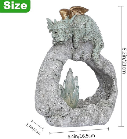 VEEKI Solar Dragon Garden Statues Outdoor, Resin Dragon Statue Solar Figurine Lights Outdoor Waterproof, Solar Sculpture Dragon Decor for Garden Yard Patio, Dragon Gifts for Mom Grandma Women