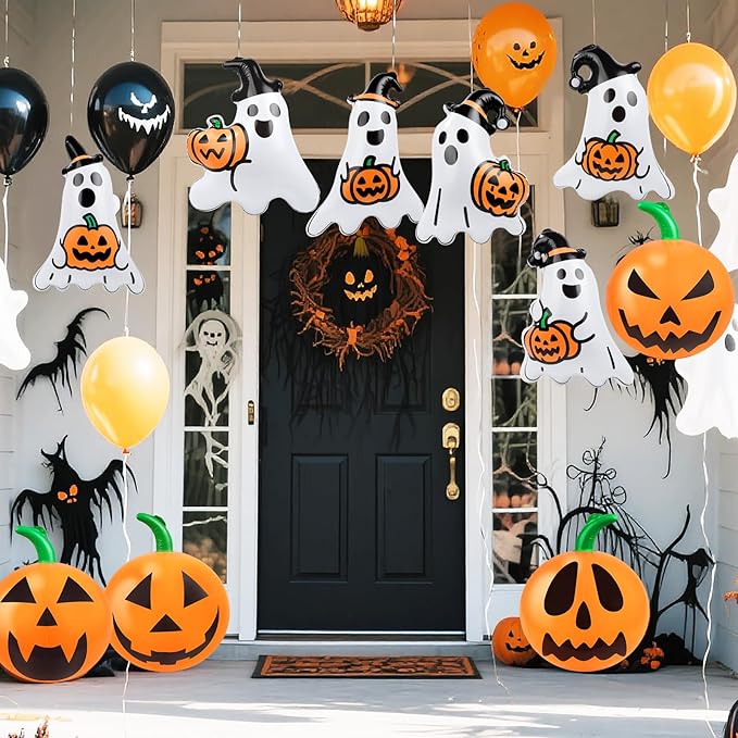 10 Packs 16 Inches Halloween Inflatable Pumpkin&Ghost Outdoor Decorations PVC Inflatable Hanging Pumpkin&Ghost Ornaments Blow Up Pumpkin&Ghost for Halloween Party Yard Garden Outdoor Decoration