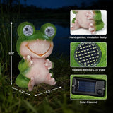 Solar Frog Garden Statue with LED Blinking Moving Eyes, Resin Solar Powered Outdoor Frog Decor, IP65 Waterproof Frog Statue for Garden Yard Patio Lawn Porch, Funny Garden Gift for Mom