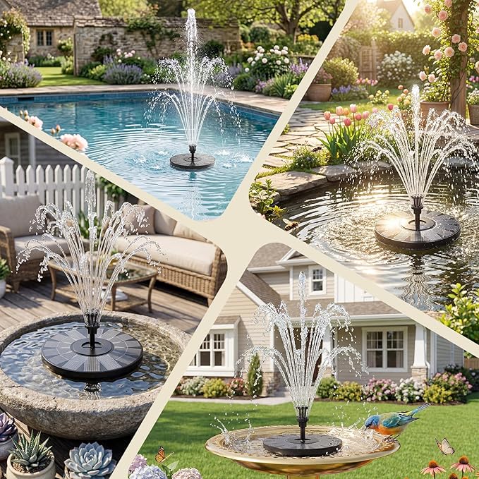 AISITIN 3.5W Solar Fountain for Bird Bath, Floating Solar Water Fountain Pump with 6 Interchangeable Nozzles, Outdoor Solar Water Pump for Garden Pond, Aquarium, Fish Tank, Pool