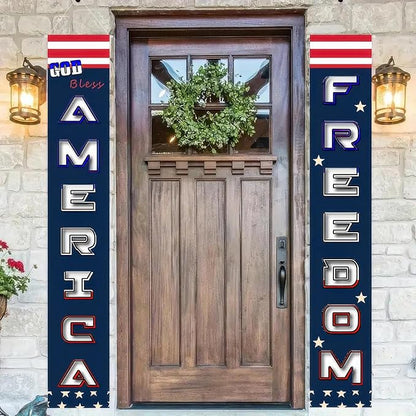 BlissYard 2Pcs Patriotic Themed Door Banners 4th of July Decorations Freedom America Banner Hanging Porch Signs Banners for Independence Veterans Day Memorial for Front Yard Indoor Outdoor Supplies