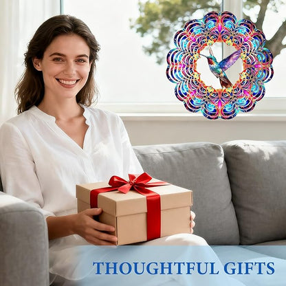 Wazzio Hummingbird Wind Spinner 12" Metal, Hummingbird Gifts for Women Mom Wife Grandma, Outdoor Indoor Hanging Ornament for Garden Porch Backyard Lawn, Gift for Birthday Thanksgiving Christmas