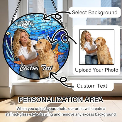 Personalized Custom Photo Faux Stained Glass Window Hanging - Wedding Customized Memorial Ornaments Suncatchers Christmas Anniversary Mother's Day for Lovers Women Men Dad Mom Nana Grandma