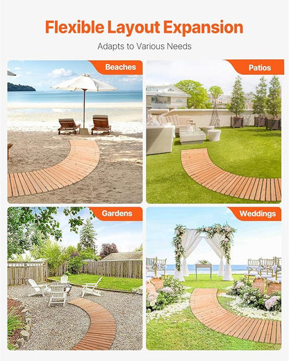 Happybuy Wooden Garden Pathway, 8 ft x 17 in, Non-Slip Curved Walkway. Roll Out Cedar Outdoor Path with Wire Rope Connection. Decorative for Backyard Boardwalk Wedding Party.