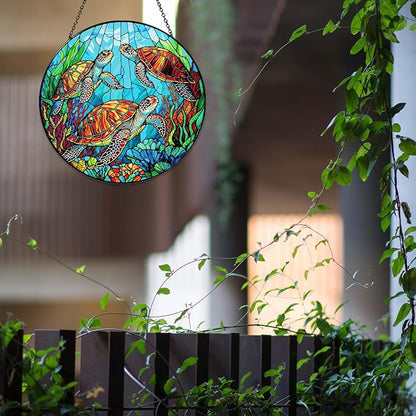 Sea Turtle Stained Glass SunCatcher Window Hanging Sea Turtle Gifts for Women Handmade Sun Catcher Decoration for Home Decor Gifts for Ocean Lover Sea Life Decor 7.87inch