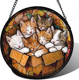 Stained Glass Window Hanging 6 Cute Kittens Large 15" - Cat Gift Suncatcher Door Sun Catcher Decor Birthday Christmas for Lost Pets Mom Men Woman Friend