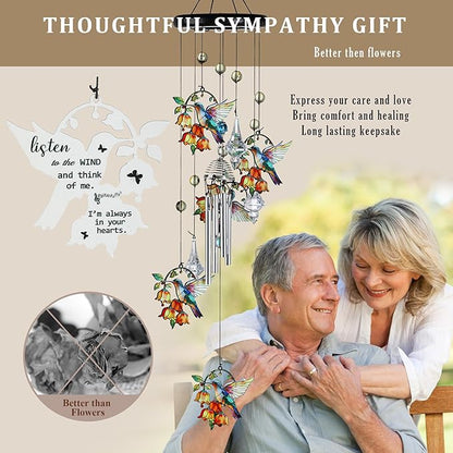 HDCRYSTALGIFTS Hummingbird Wind Chimes for Outside, 27'' Memorial Windchimes Outdoors, Hummingbirds Gifts for Women, Metal Chimes Window Garden/Yard Decor, Memorial/Birthday Gifts for Grandma/Mom