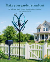 82 inch Wind Spinners Outdoor - Extra Large Outdoor Metal Wind Sculptures Spinners with Solar Light, Windmills for The Yard Garden, Yard Art Garden Lawn Decor - Peacock Blue