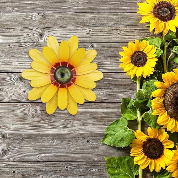 YEAHOME Sunflower Garden Decor, 11'' Metal Flower Wall Decor, Yard Hanging Wall Art Decorations for Kitchen, Bathroom, Living Room, Spring Boho Art for Indoor Outdoor