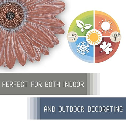 Magnolia Garden 12-Inch Antique Coral Daisy Decorative Stepping Stone – 3D Sculpted Resin Garden Walkway Tile – Weathered Terra Cotta Flower Outdoor Accent – Boho Chic Yard Decoration