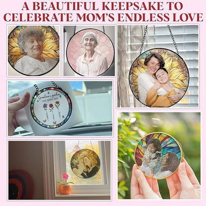 Personalized Stained Glass Suncatcher for Mom, Custom Stained Glass Mothers Day, Customize Mom Suncatcher for Window, Mothers Day Ideal Gift for Family from Grandkids on Mother Day Birthday Christmas