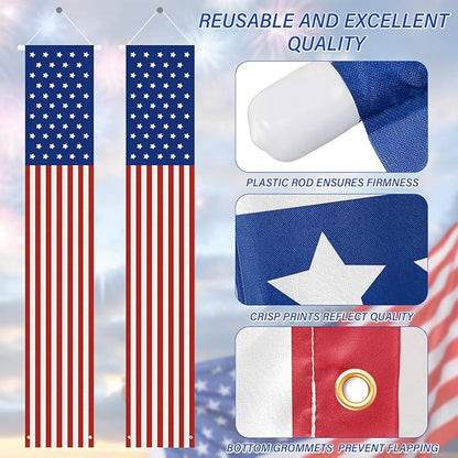 Babycop 4th of July Decorations Outdoor – Patriotic American Flag Porch Banners (2 Pcs) – Red White Blue Hanging Signs for July Fourth, Memorial Day, Veterans Day, Independence Day Yard Decor